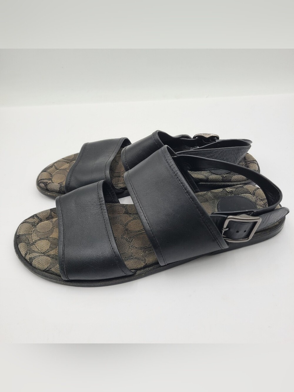 B28 Coach Men’s CC843 Black Leather Two Strap Sandal With Signature Size 10.5 - Picture 3 of 9